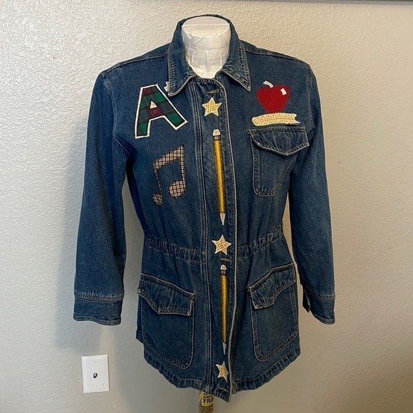 Beverly’s Jackets & Blazers - VINTAGE 80’s 90’s Denim School Teachers Appliqué Embroidered Zip Jacket